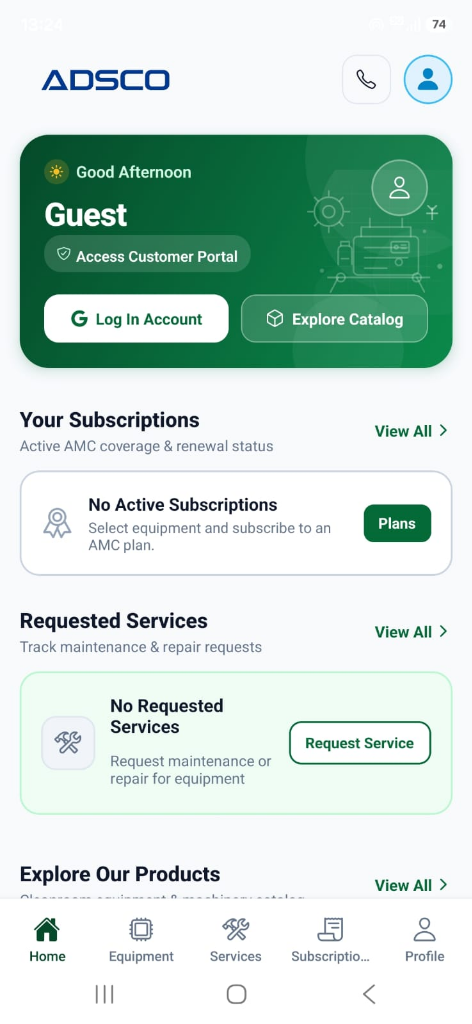 ADSCO App Dashboard Screen